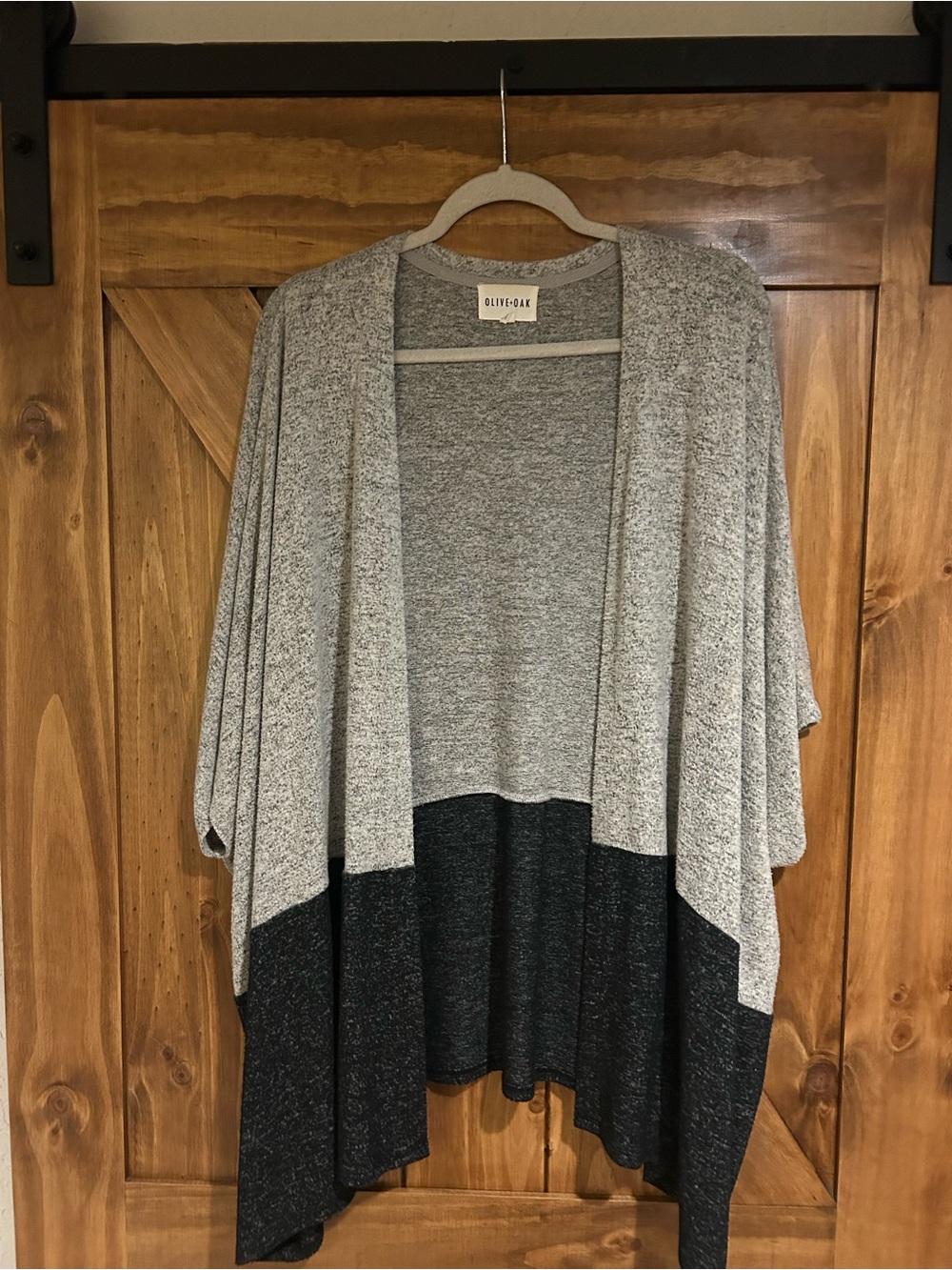 Olive & Oak Two-Tone Light Gray and Dark Charcoal Open Front Cardigan